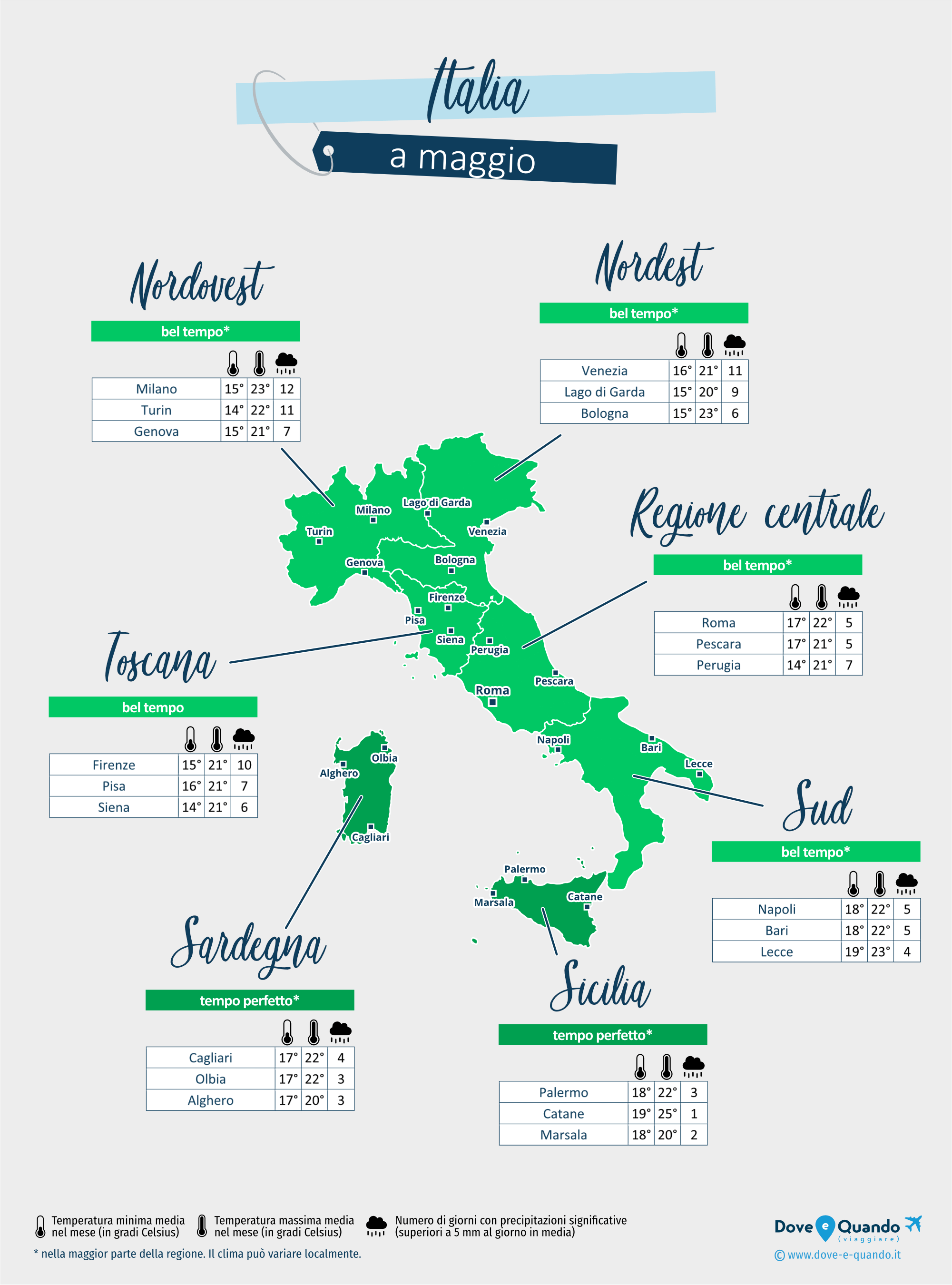 Italia: mappa del meteo a maggio nelle diverse regioni